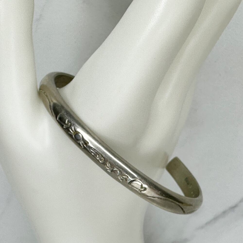 Vintage Marked Navajo Silver Tone Abstract Stamp Pattern Cuff Bracelet Signed ✨